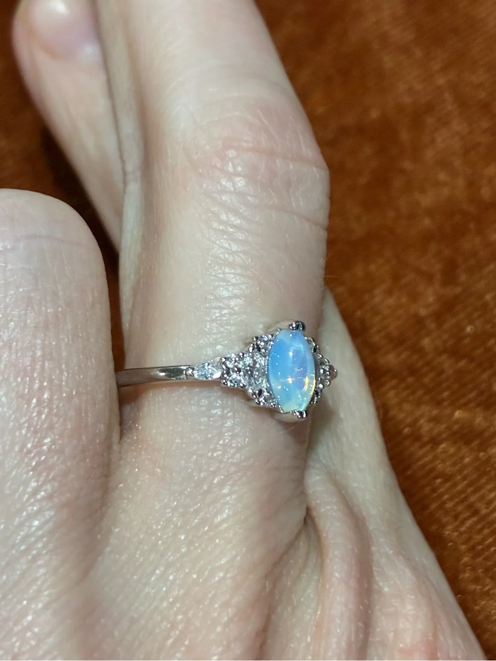 Vintage Sterling Silver & Opalite Glass Ring